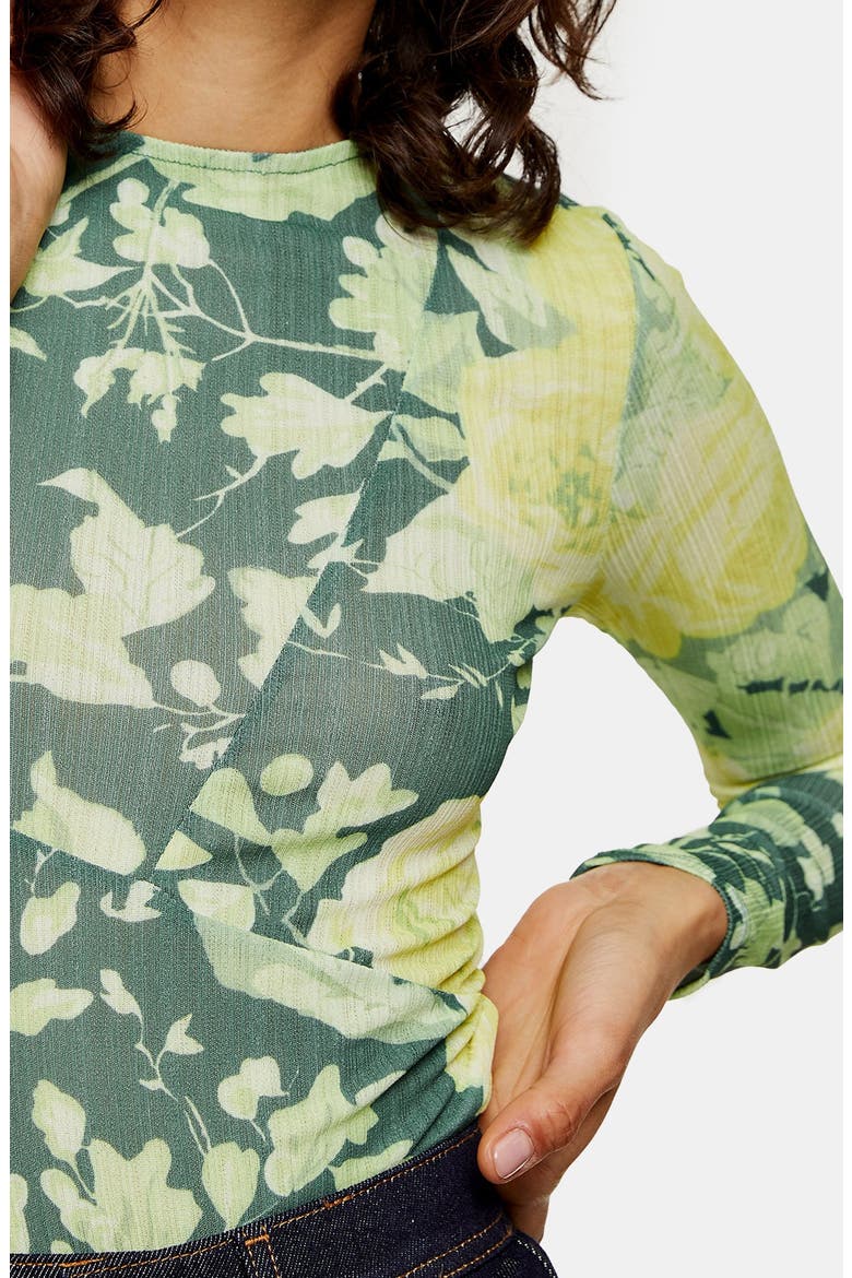 Floral Print Mesh Top, Alternate, color, GREEN