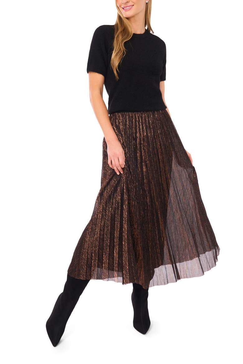 Metallic Pleated Skirt, Alternate, color, BRONZE