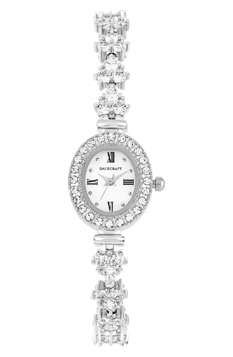 Crystal Mother-of-Pearl Quartz Bracelet Watch, 20mm x 23mm