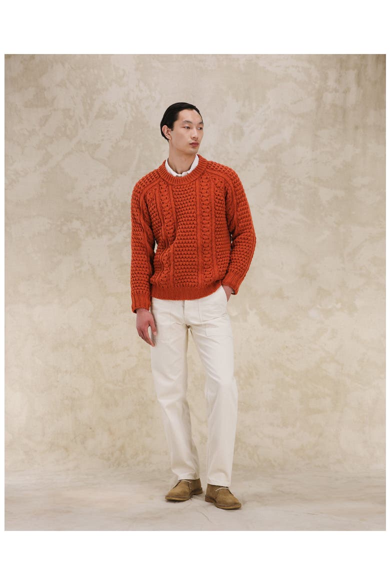 Aston Cable Knit Wool Crewneck Sweater, Alternate, color, Orange