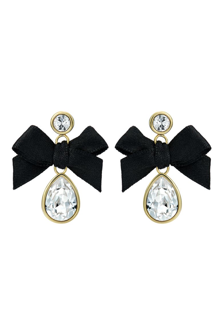 Ritala Ribbon Bow Crystal Drop Earrings, Main, color, GOLD TONE/ BLACK CRYSTAL