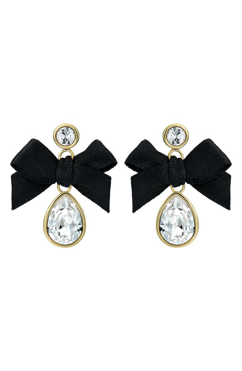 Ted Baker Ritala Ribbon Bow Crystal Drop Earrings, Main, color, Gold Tone/ Black Crystal