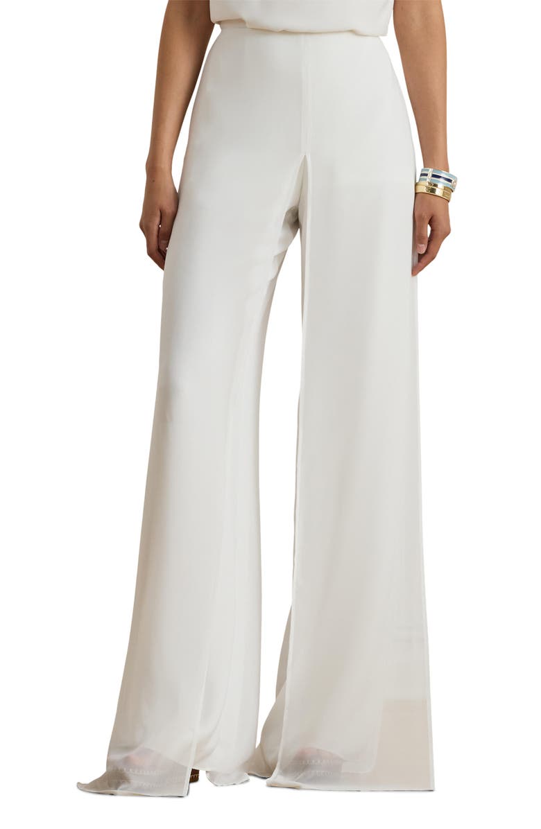 Lauren Ralph Lauren Paski Georgette Overlay Wide Leg Pants, Main, color, White
