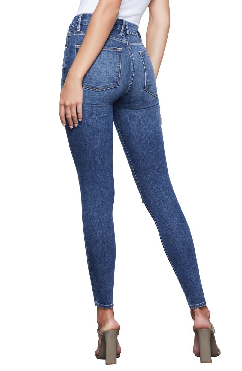 Good American Good Waist High Waist Chewed Hem Skinny Jeans, Alternate, color, 