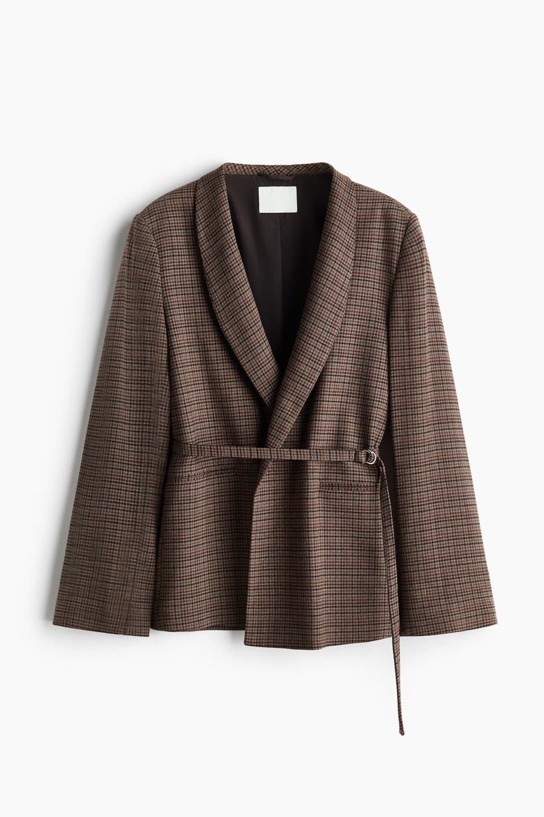 Oversized Belted Jacket, Alternate, color, Dark beige/checked