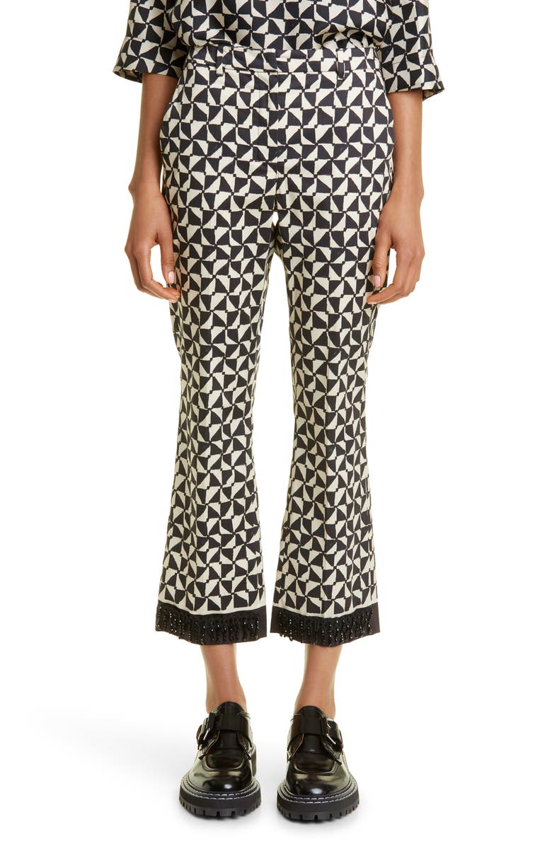 Max Mara Nereo Geo Print Beaded Hem Crop Stretch Cotton Trousers, Main, color, 