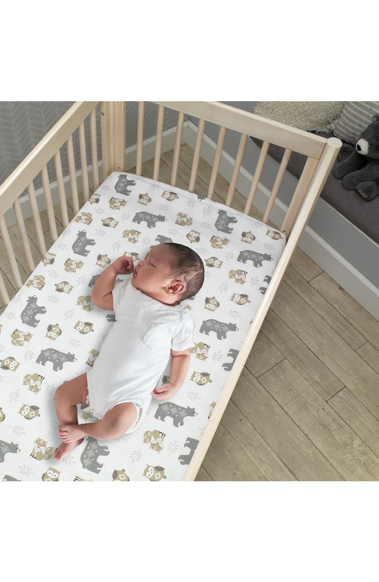 Lambs & Ivy Woodland Forest Animal 100% Cotton Baby Fitted Crib Sheet, Alternate, color, White Multi