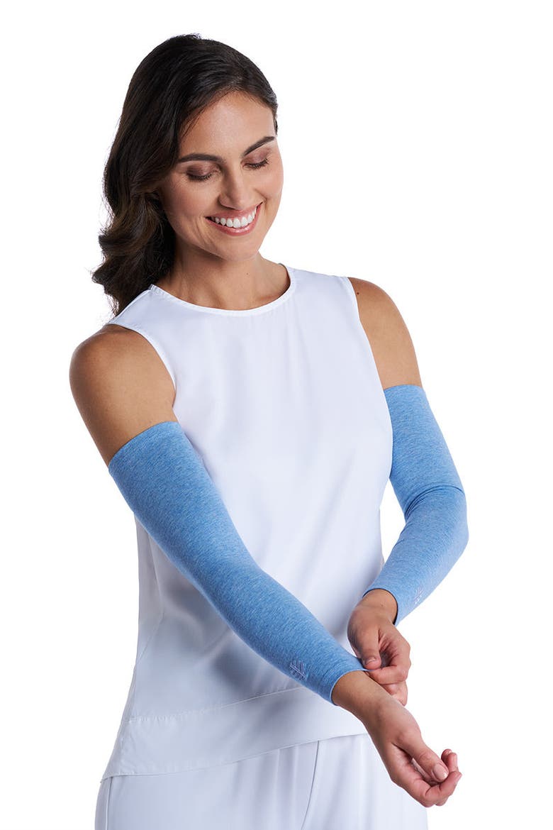 Women's Navagio Sun Arm Sleeves, UPF 50+ Sun Protection, Main, color, Light Blue Heather