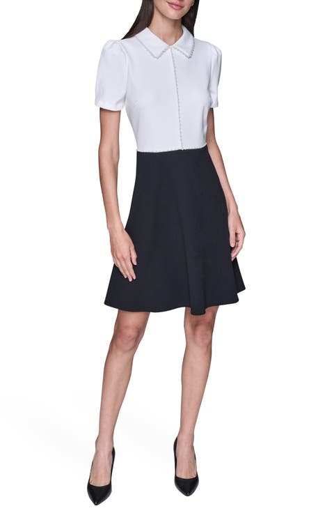 Faux Pearl Detail A-Line Dress