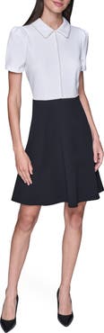 KARL LAGERFELD PARIS Faux Pearl Detail A-Line Dress