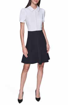 KARL LAGERFELD PARIS Faux Pearl Detail A-Line Dress
