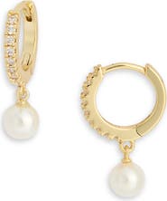 NORDSTROM RACK Cubic Zirconia Faux Pearl Drop Huggie Hoop Earrings