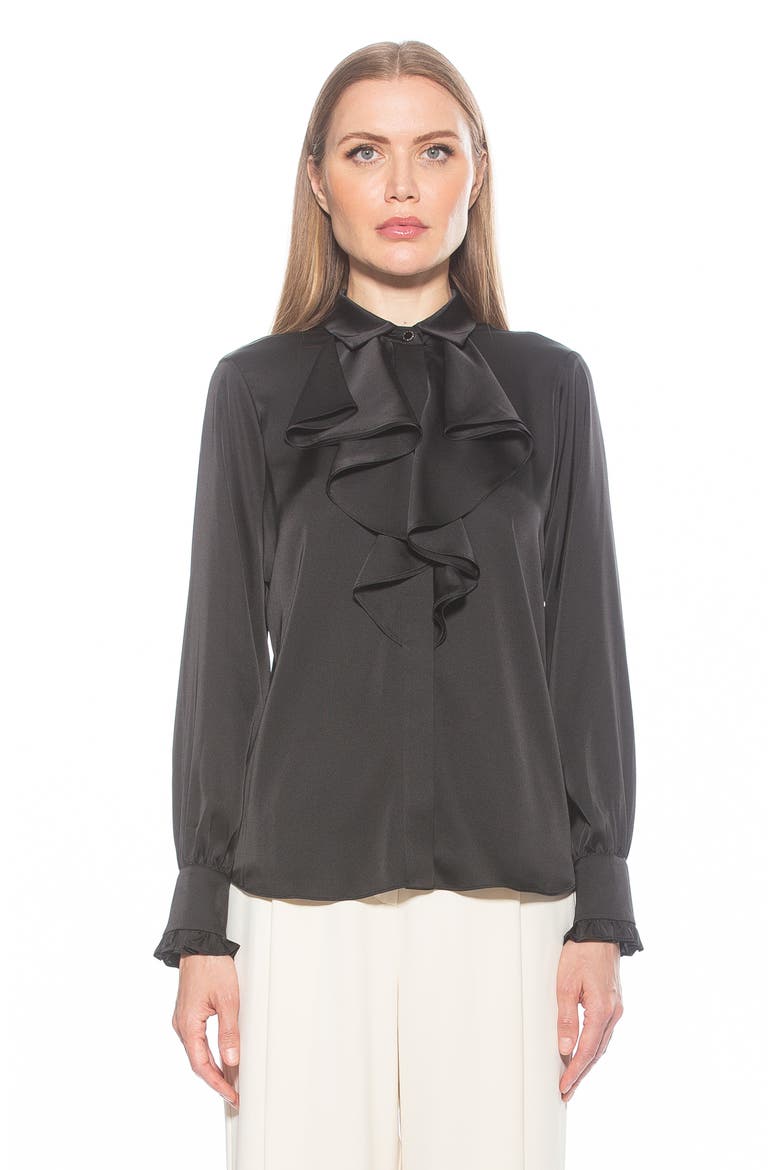 Ruffle Point Collar Blouse, Alternate, color, BLACK