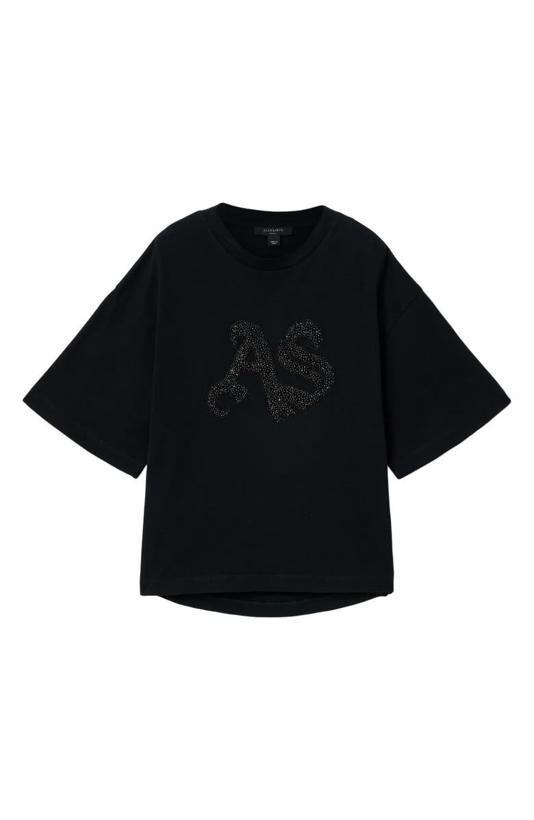 AllSaints Icon Amelie Oversize Rhinestone Cotton T-Shirt, Alternate, color, Black