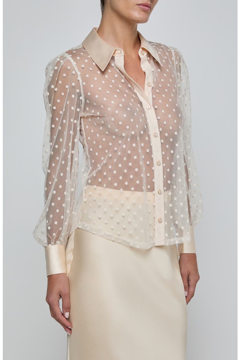Sophie Swiss Dot Sheer Mesh Button-Up Shirt, Alternate, color, ECRU