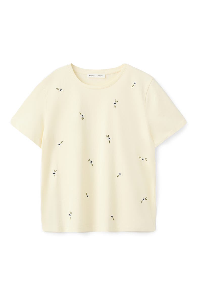 Floral Embroidered Cotton T-Shirt, Alternate, color, VANILLA