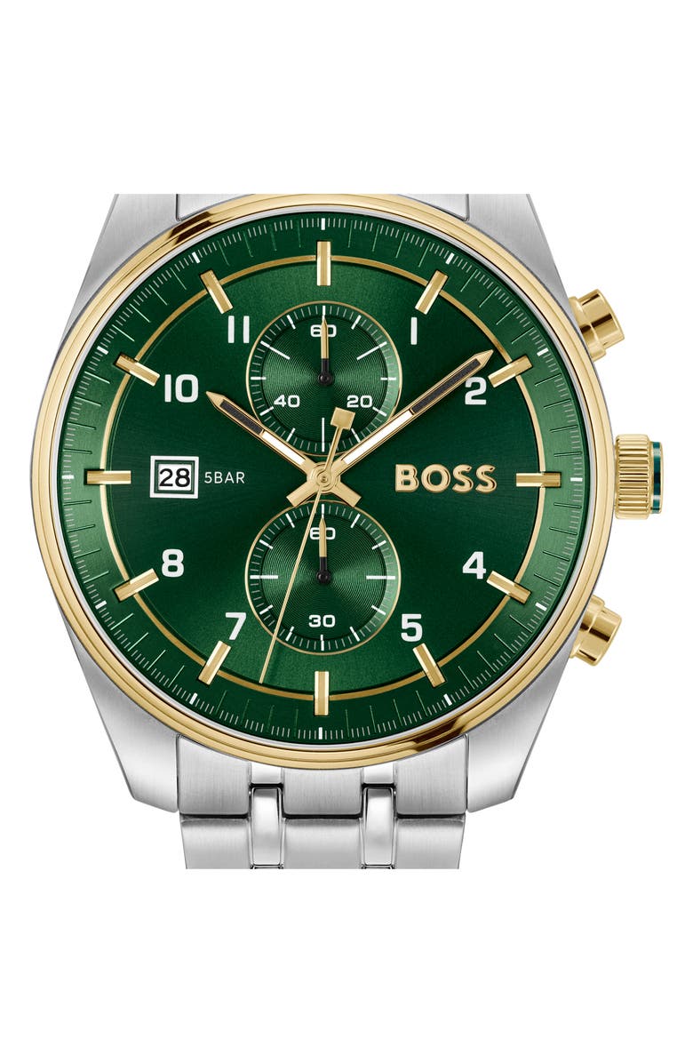 BOSS Skytraveller Chronograph Bracelet Watch, 44mm, Alternate, color, Green