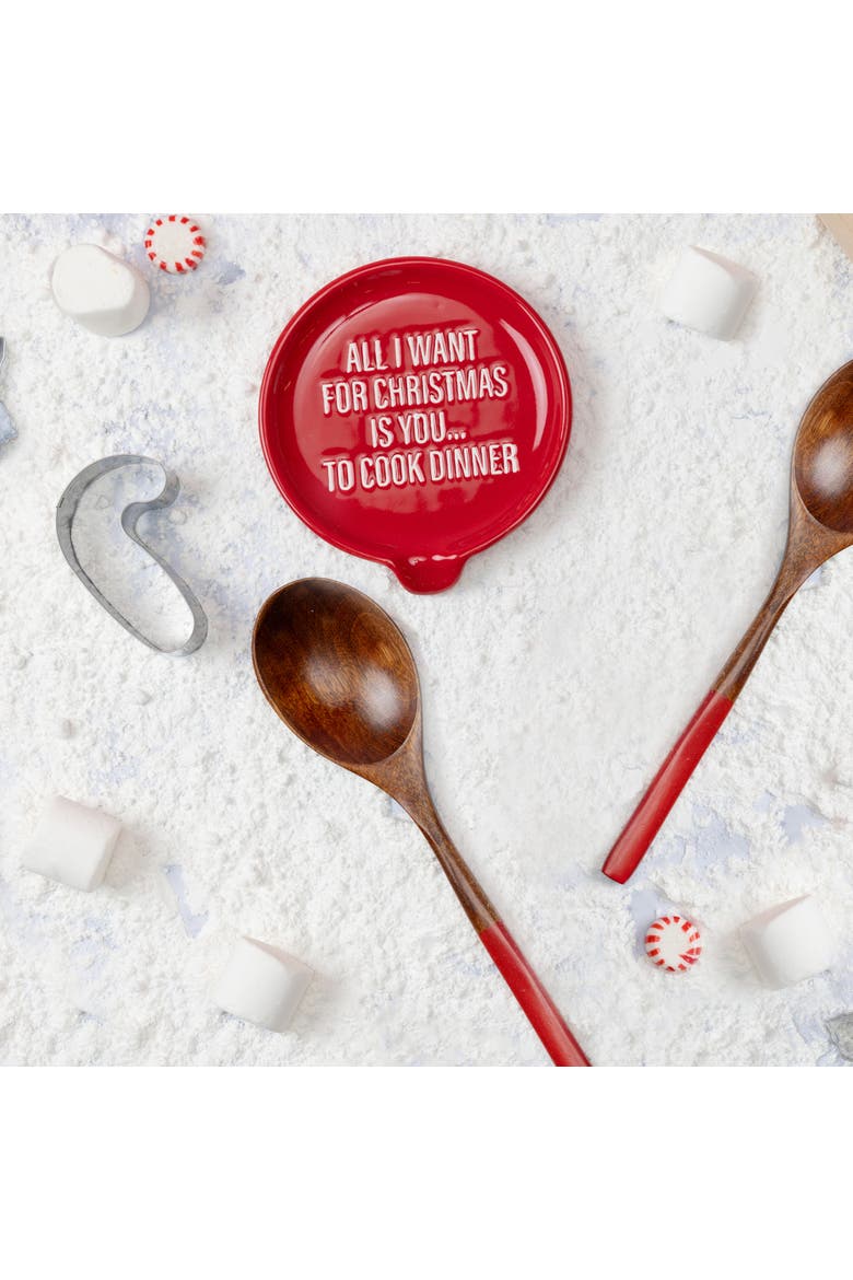 All I Want for Cmas Spoon Rest and Spoon Ceramic Red, Alternate, color, Red