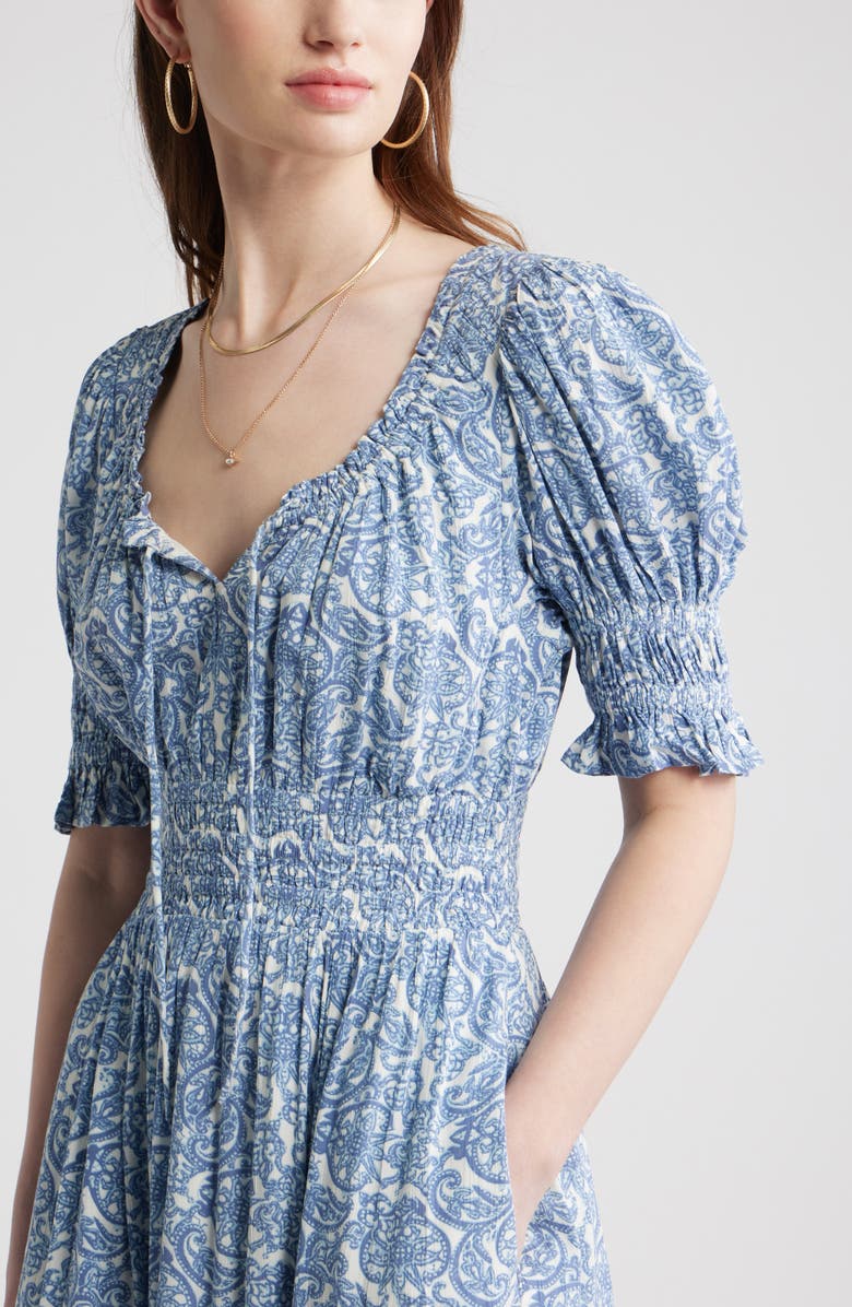 Treasure & Bond Smock Waist Ruffle Trim Tiered Maxi Dress, Alternate, color, Blue Lace Allover