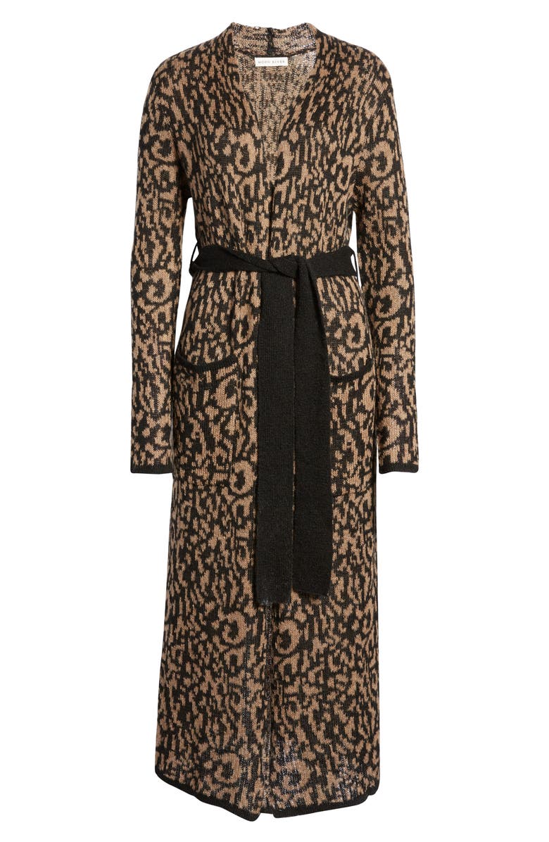 MOON RIVER Longline Leopard Jacquard Cardigan, Alternate, color,