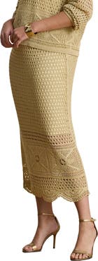 Lauren Ralph Lauren Astound Pointelle Knit Linen Blend Midi Skirt