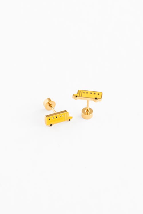 Pip Pop School Bus Stud Earrings In Gold