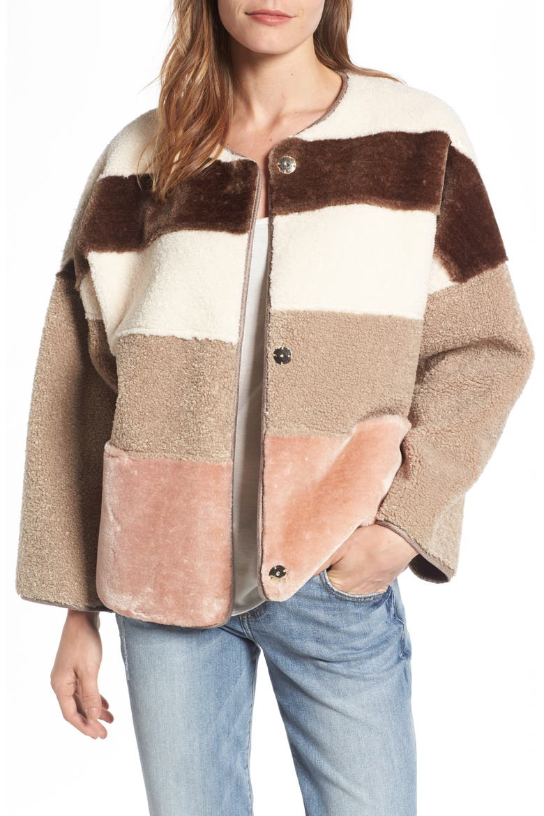 Faux Shearling & Faux Fur Colorblock Jacket, Main, color, MULTI