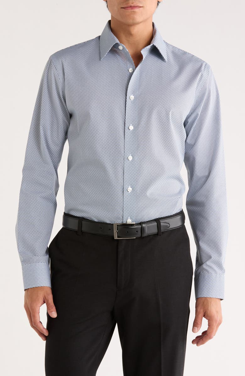 NORDSTROM RACK Trim Fit Helix Geo Non-Iron Dress Shirt, Main, color, Blue Helix Geometric