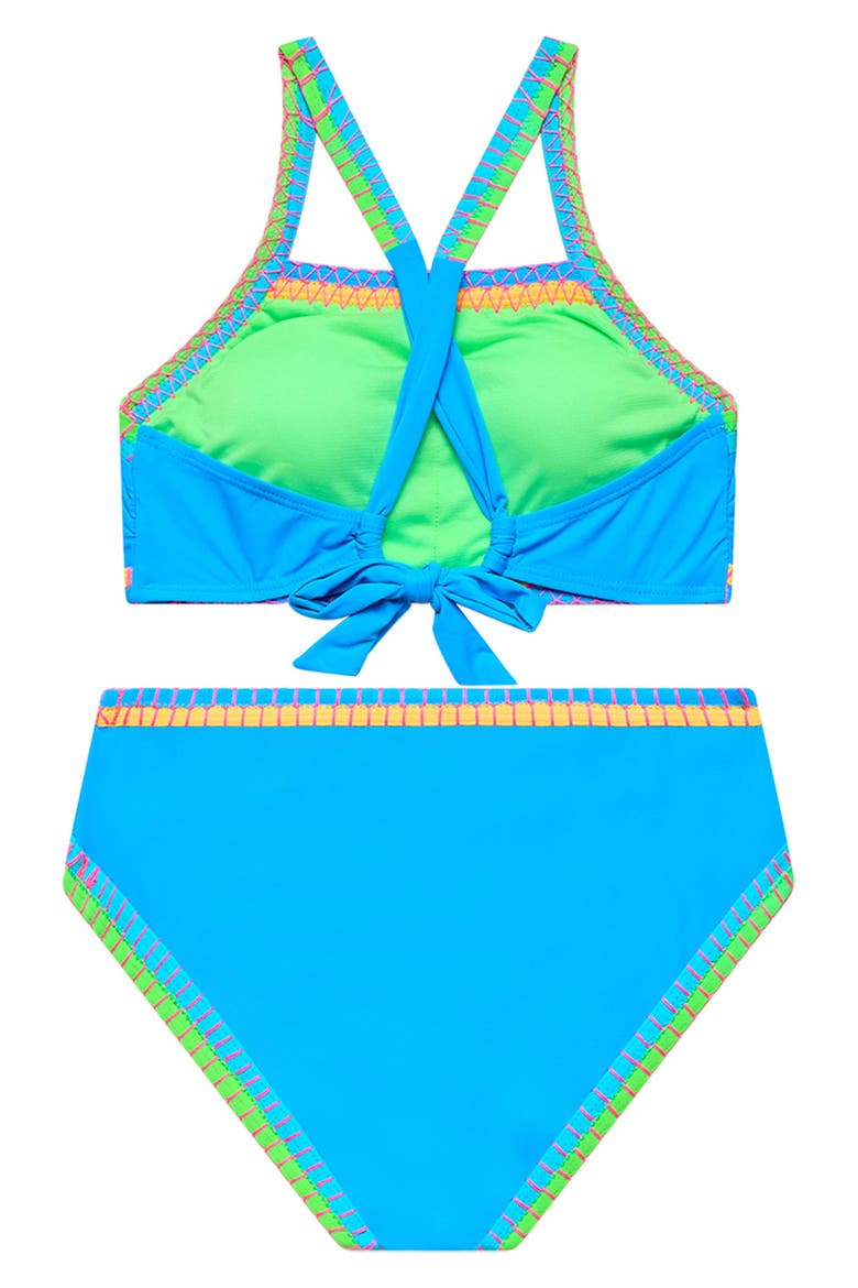 Kids' Cross Back Embroidered Two-Piece Swimsuit, Alternate, color, BLUE HORIZON