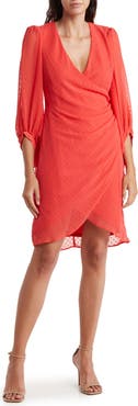 Julia Jordan Swiss Dot Balloon Sleeve Faux Wrap Dress