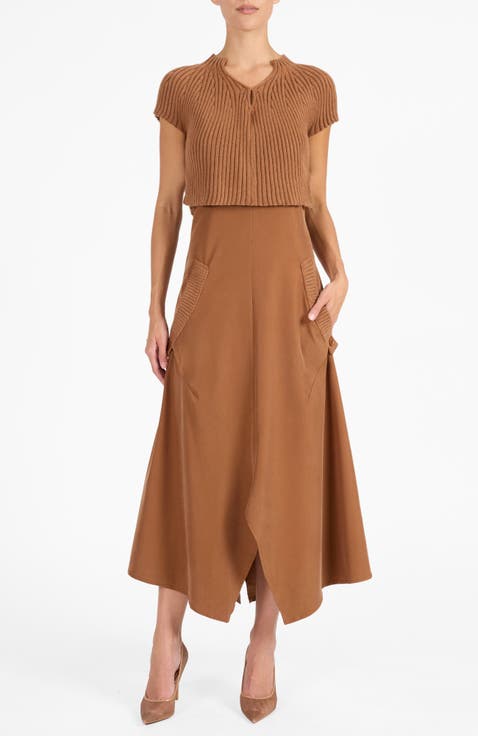 Johanna Mix Media Cap Sleeve Midi Dress