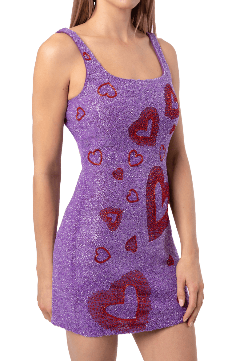 Lust Hand Beaded Embellished Mini Dress, Main, color, Purple