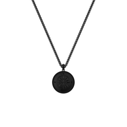 Black Ruthenium Over Sterling Silver Compass Pendant, 24"