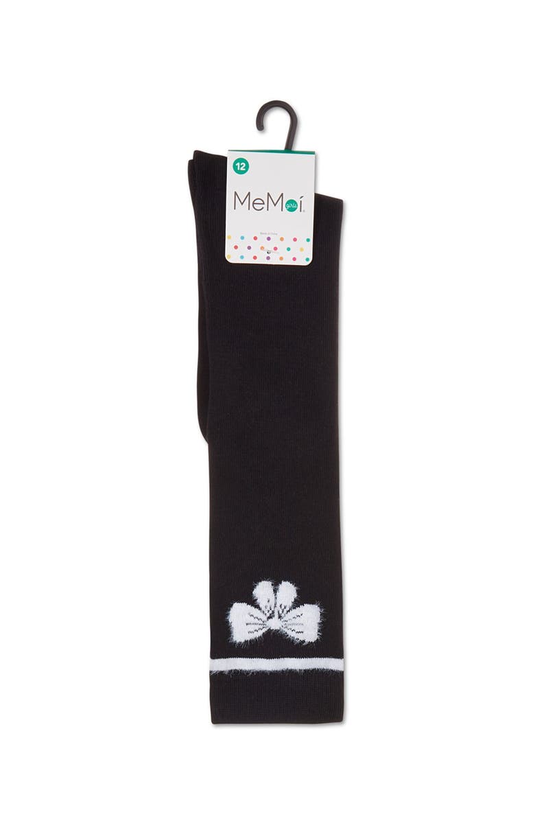 MeMoi Fuzzy Bow Knee High Socks, Alternate, color, Black