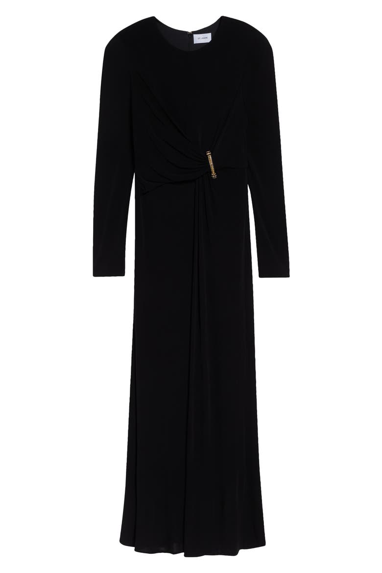 Dominique Long Sleeve Matte Crepe Jersey Gown, Alternate, color, BLACK