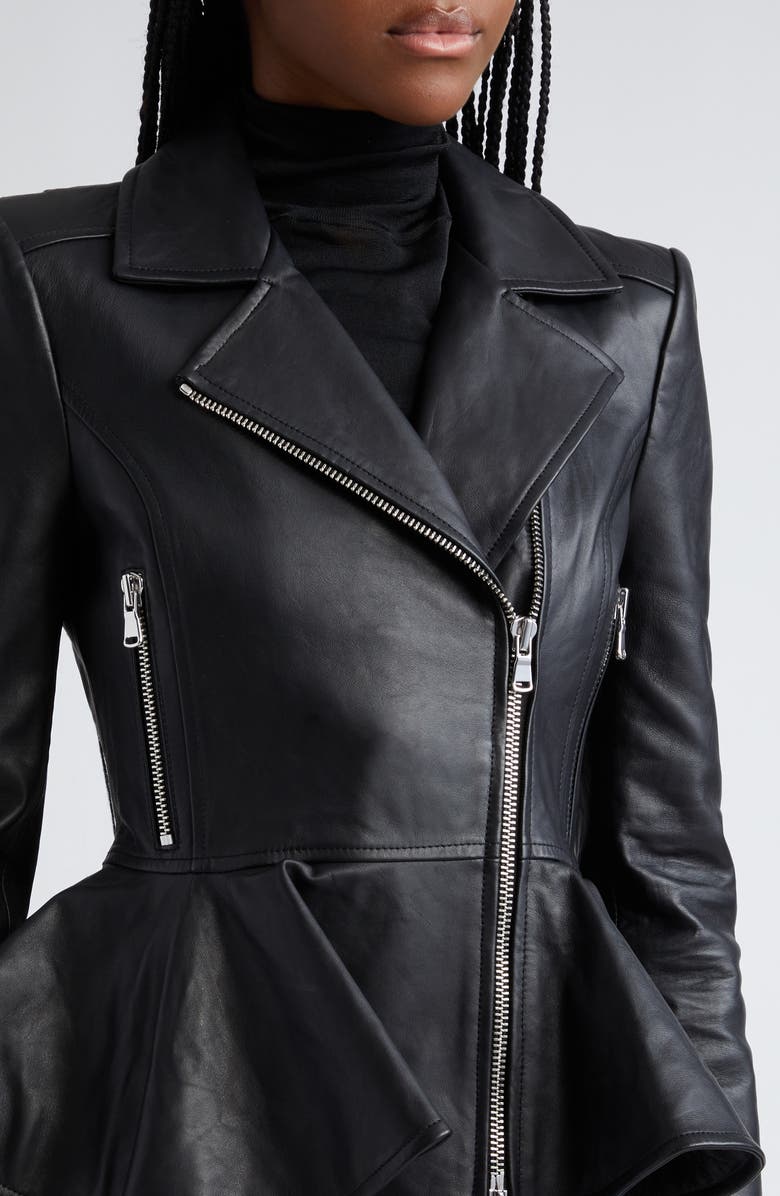 L'AGENCE Lyric Peplum Leather Biker Jacket, Alternate, color,