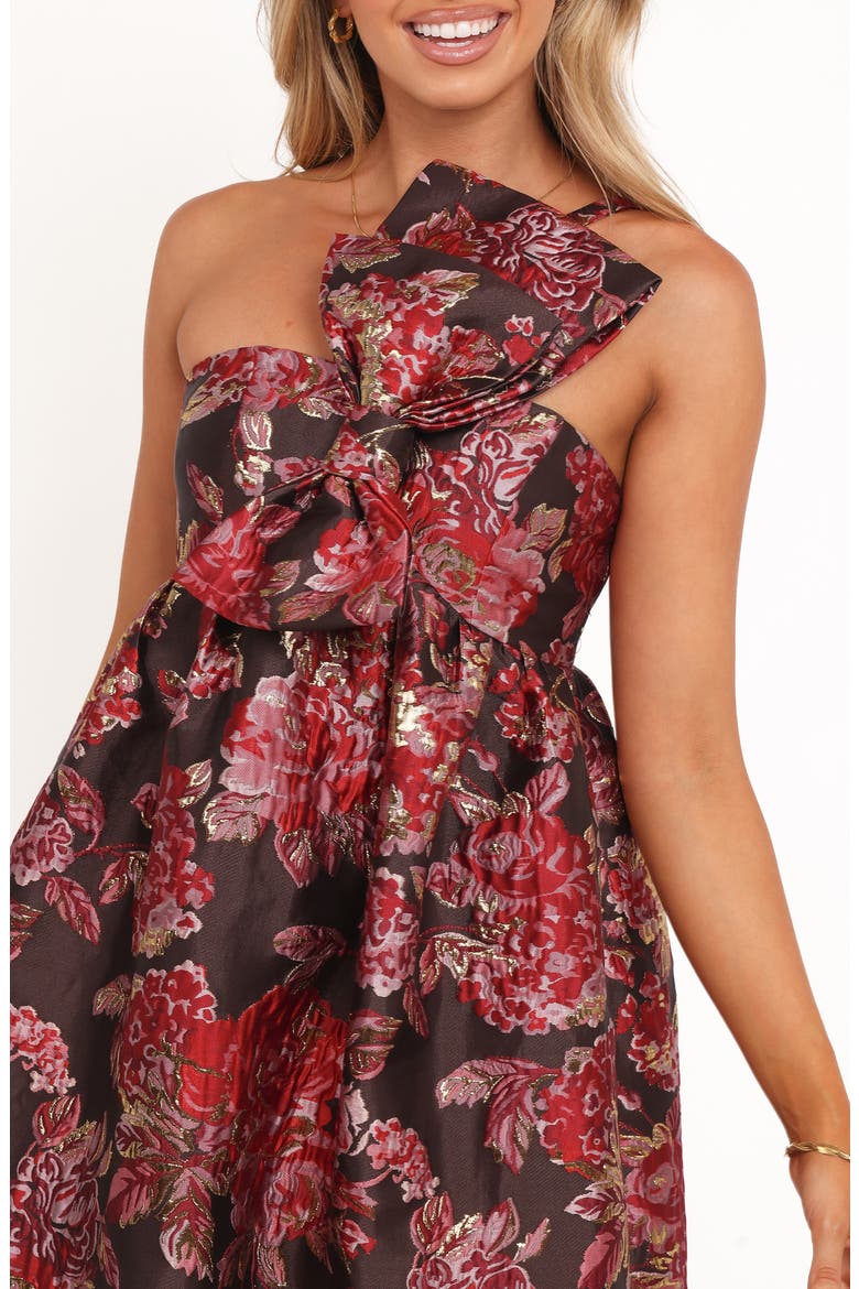 Betina Bow Front One-Shoulder Maxi Dress, Alternate, color, BROWN FLORAL