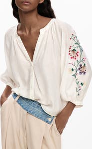 Desigual Embroidered Sleeve Top