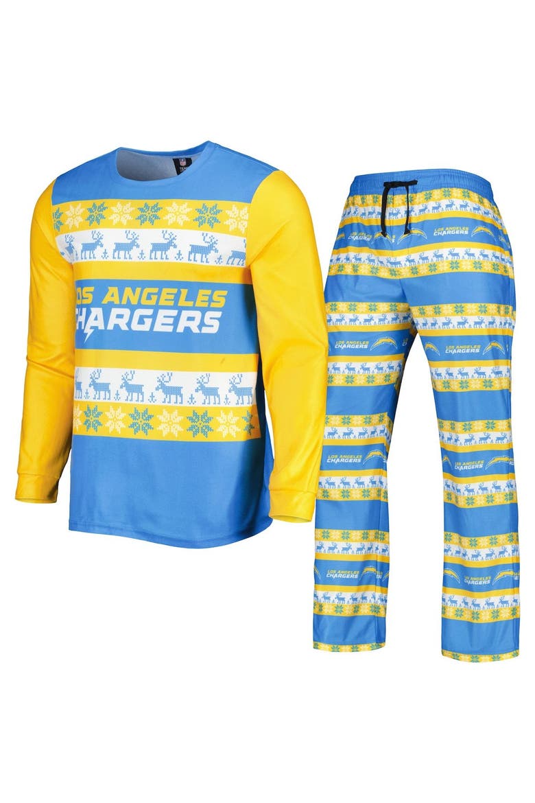 Men's FOCO Powder Blue Los Angeles Chargers Team Ugly Pajama Set, Main, color, Powder Blue