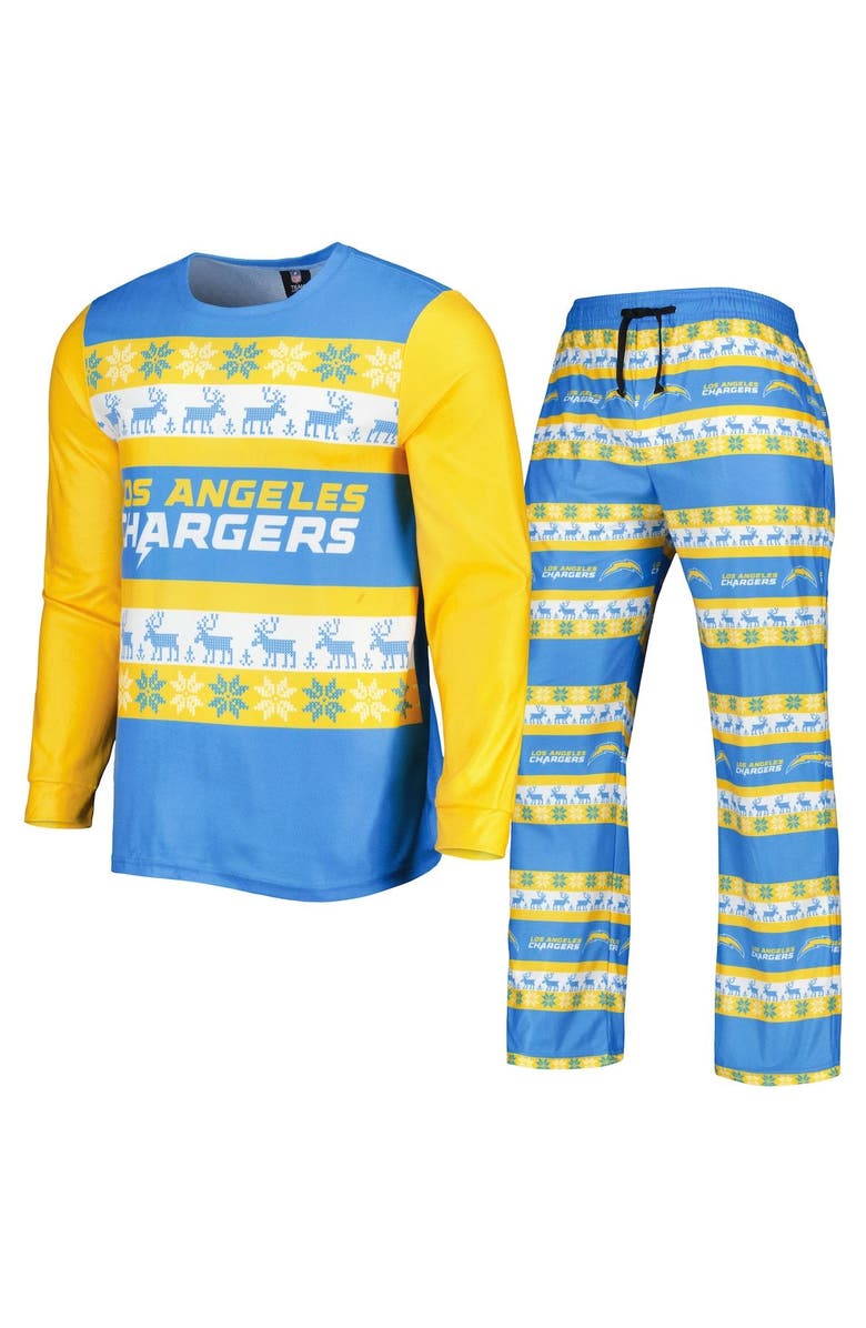 FOCO Men's FOCO Powder Blue Los Angeles Chargers Team Ugly Pajama Set, Main, color,