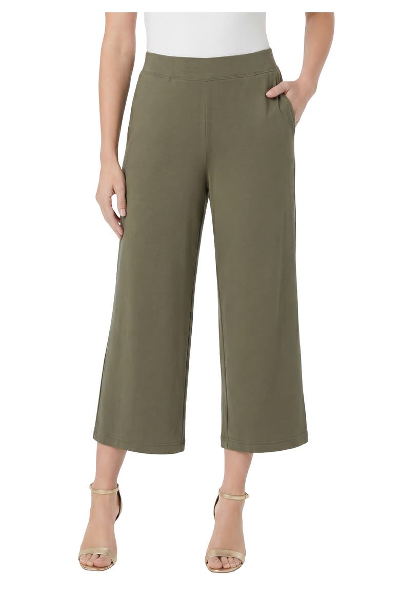 Plus Size Ultra Drape Wide Leg Pull On Capri Pants, Main, color, DARK OLIVE GREEN