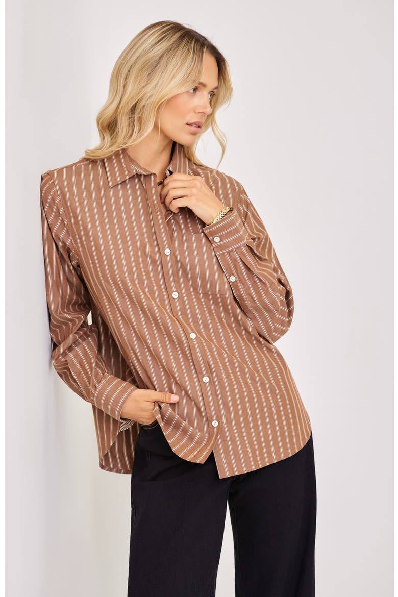 Striped Button-Up Shirt, Alternate, color, MOCHA