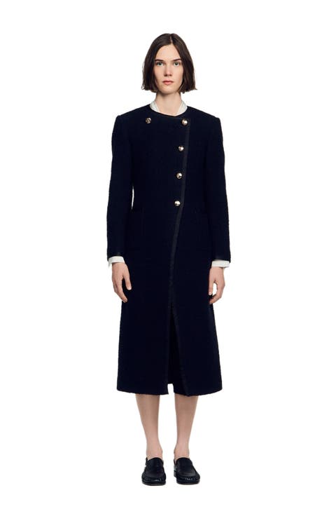 Tweed Coat With Jewel Buttons