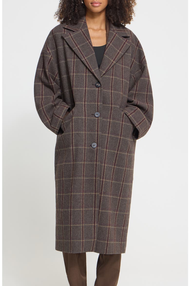 Checked Longline Coat, Main, color, COCOA BROWN CHECK