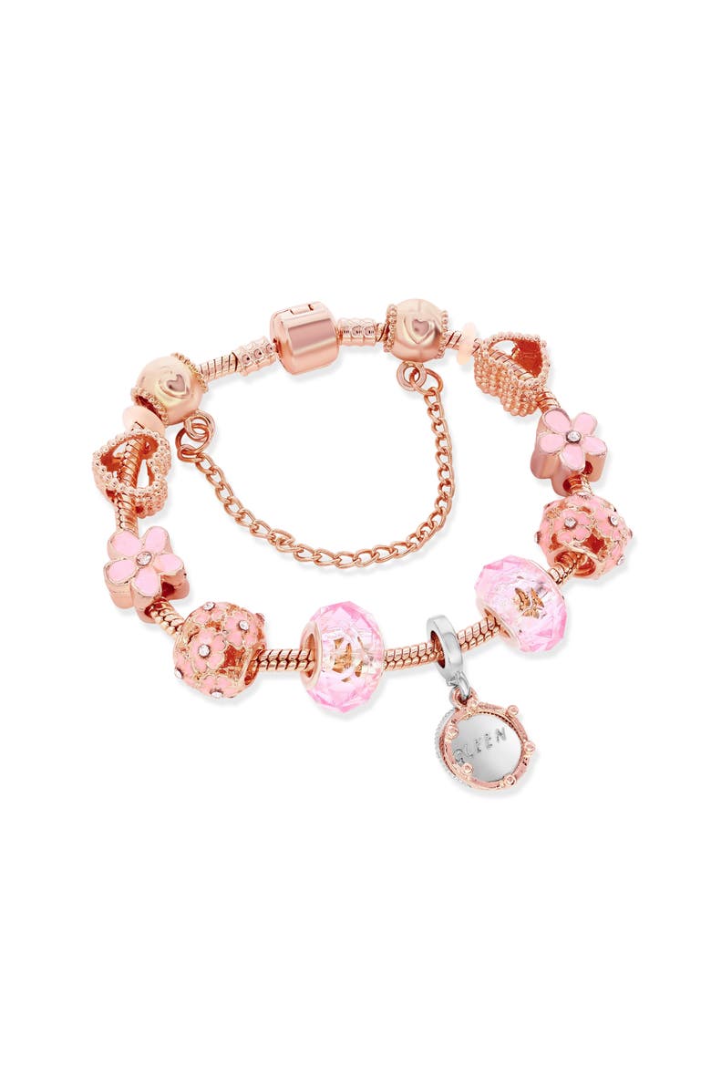 Rose Tone Floral Charm Bracelet, Alternate, color, Rose