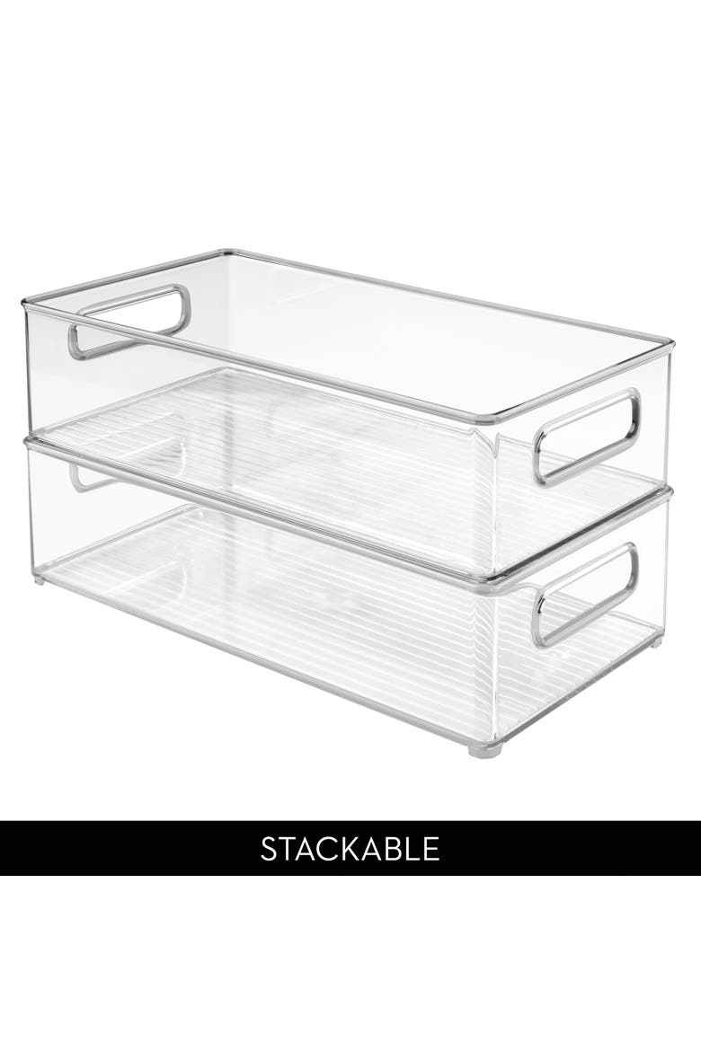 Plastic Stackable Fridge Bin with Handles, Set of 3, Clear, Made in USA, Alternate, color, Clear