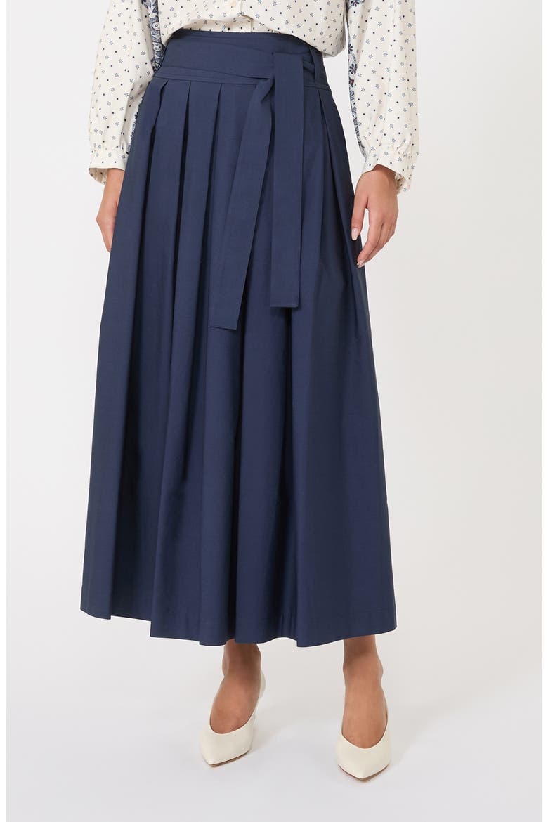 Agiate Tie Waist Cotton Skirt, Alternate, color, NAVY