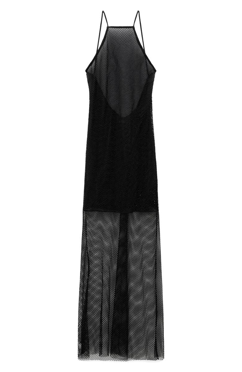 MANGO Crystal Mesh Maxi Dress, Alternate, color, Black