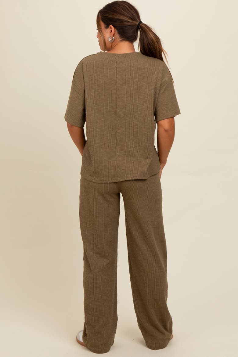 Textured Knit Oversized Tee And Pants Set, Alternate, color, Olive Green