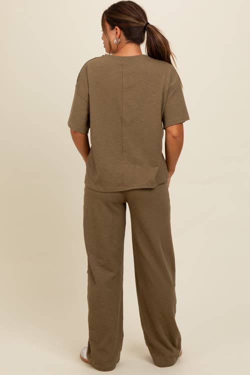 Pinkblush Textured Knit Oversized Tee And Pants Set In Green